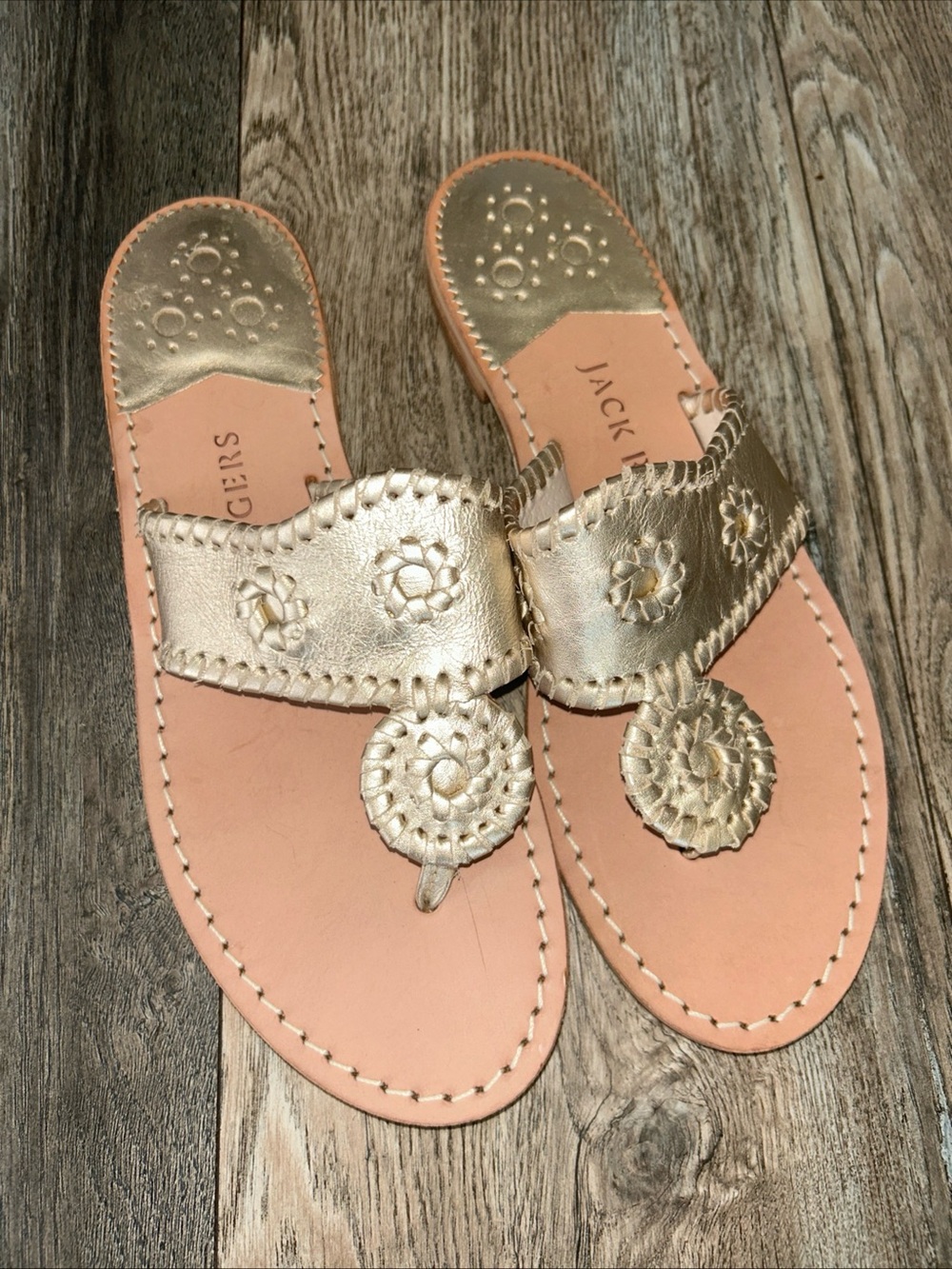 Jack Rogers Palm Beach Sandal Women’s Sz 8M in Metallic Ivory Excellent